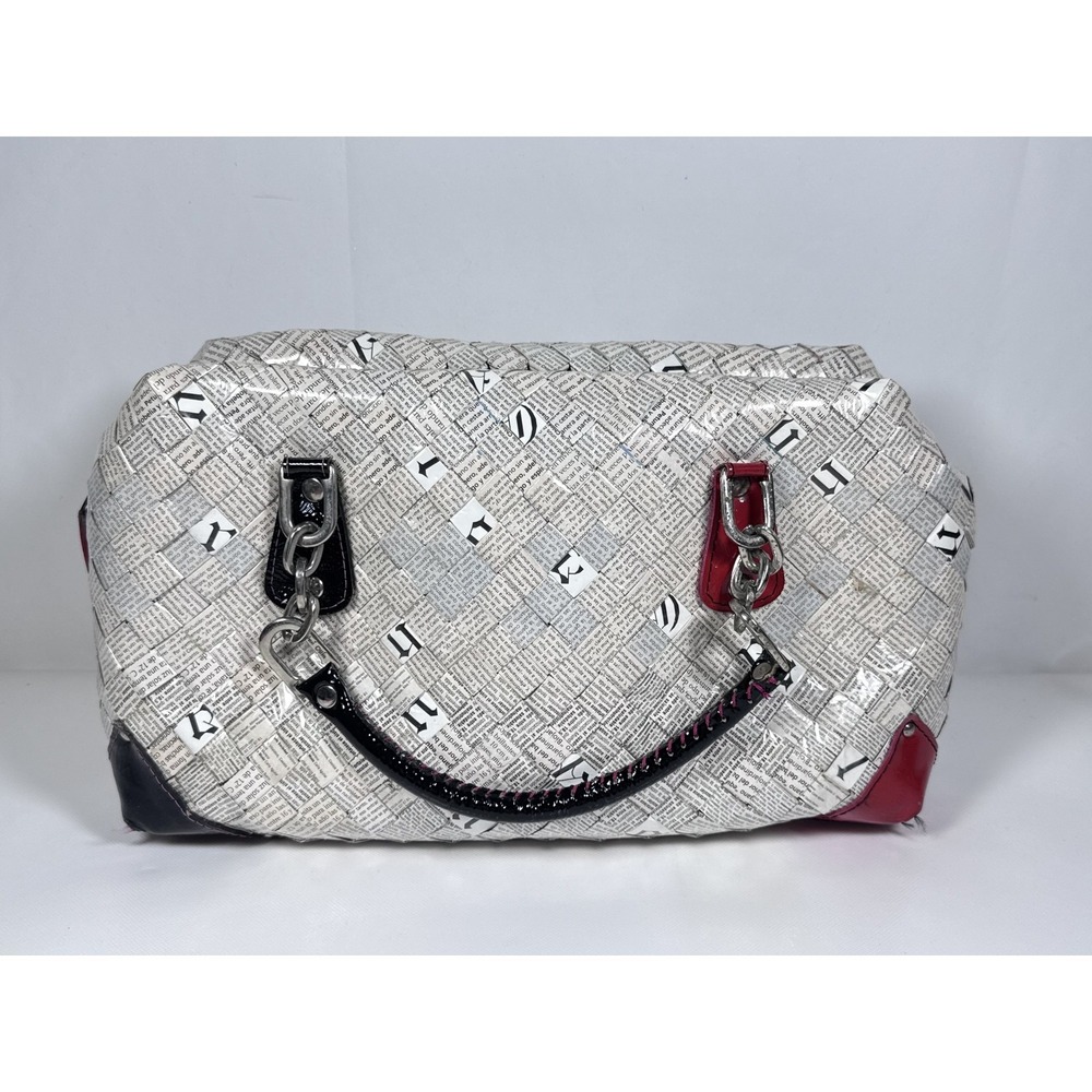 Nahui Ollin Newspaper Weave Handbag Purse Tote Shoulder Bag Artsy Funky Fun